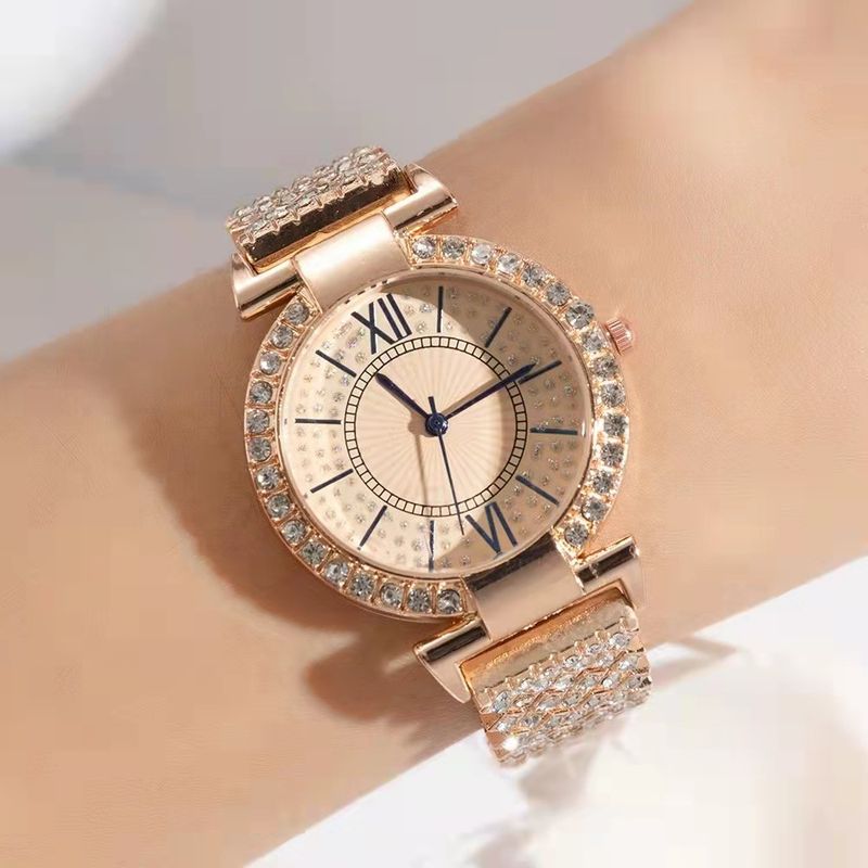 Damenuhren Stahl Doppelring Halskette Fünfteiliges Set Damen Römisches Uhrenset Ohrringe Weiblicher Diamantring Armband Zubehör Geschenk_voghion.com