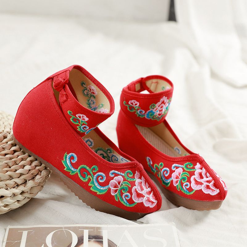 Tacchi alti, scarpe da ballo singole in tessuto ricamato con tacco inclinato all'interno, scarpe da donna primaverili e autunnali, stile etnico_voghion.com