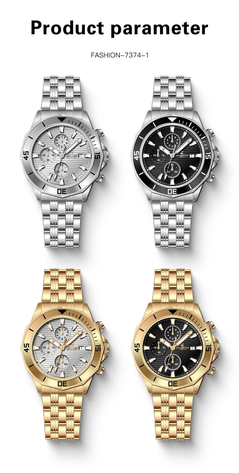 CHAXIGO Kasig Mechanical Quartz Watch Men's Business Waterproof Belt Calendar Three-eye Six-pin Watch_voghion.com