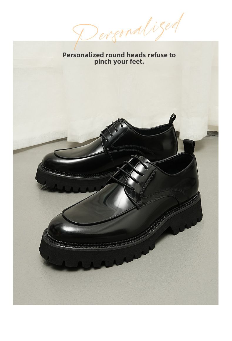 Derby en cuir brillant à semelles épaisses et bout carré pour homme, style décontracté, style business, augmentant la taille, Guangzhou_voghion.com