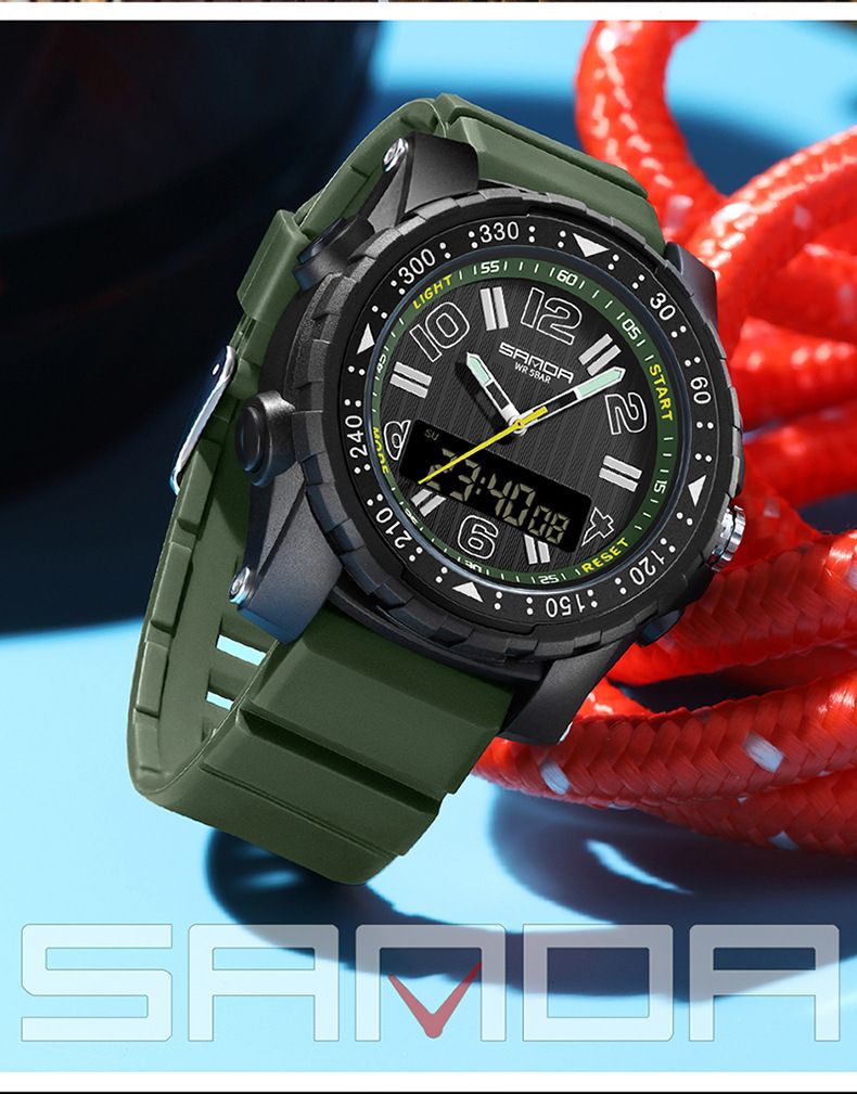 Elegante reloj digital de doble pantalla con luz nocturna y resistente al agua: reloj multifuncional para estudiantes, para hombres y mujeres. Reloj electrónico de doble pantalla._voghion.com