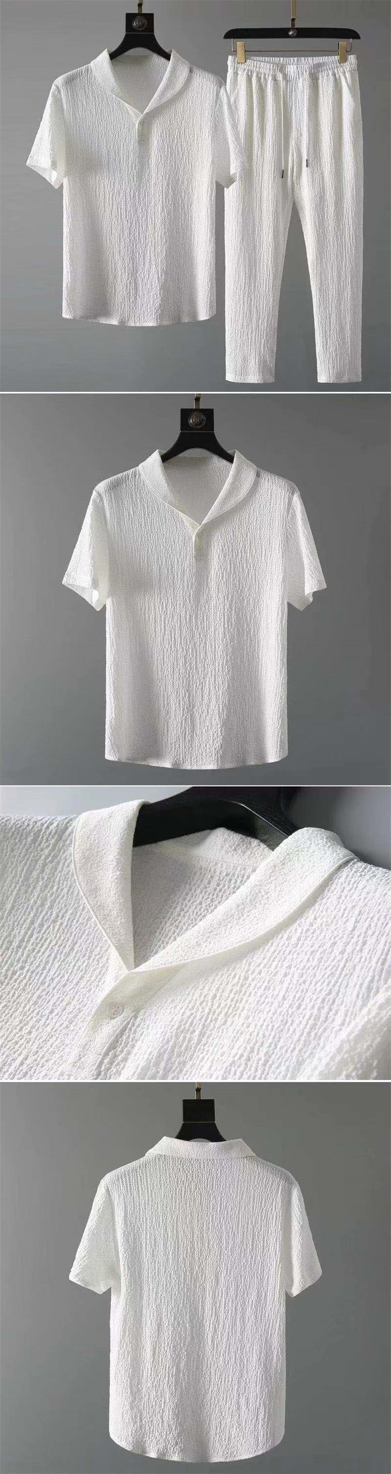 2Pcs Set Summer Outfits Men's Sets Solid Color Short Sleeve T Shirts Pants Two Piece Set Men Tracksuits_voghion.com