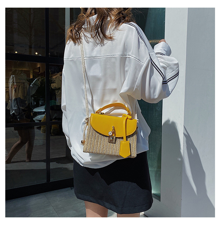 New Women's Bag Korean Fashion Lock Straw Bag Casual Handheld Small Square Bag Woman_voghion.com