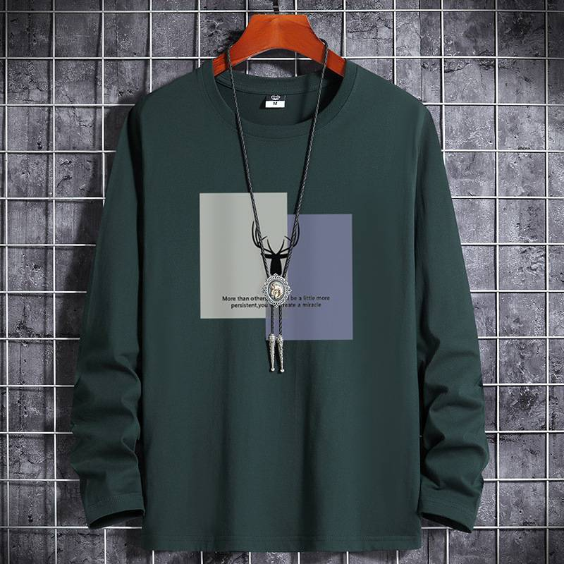 Heren zomershirt met lange mouwen, trendy merkprint, basisshirt met ronde hals, bovenkleding-T-shirt voor jongeren, lente en_voghion.com