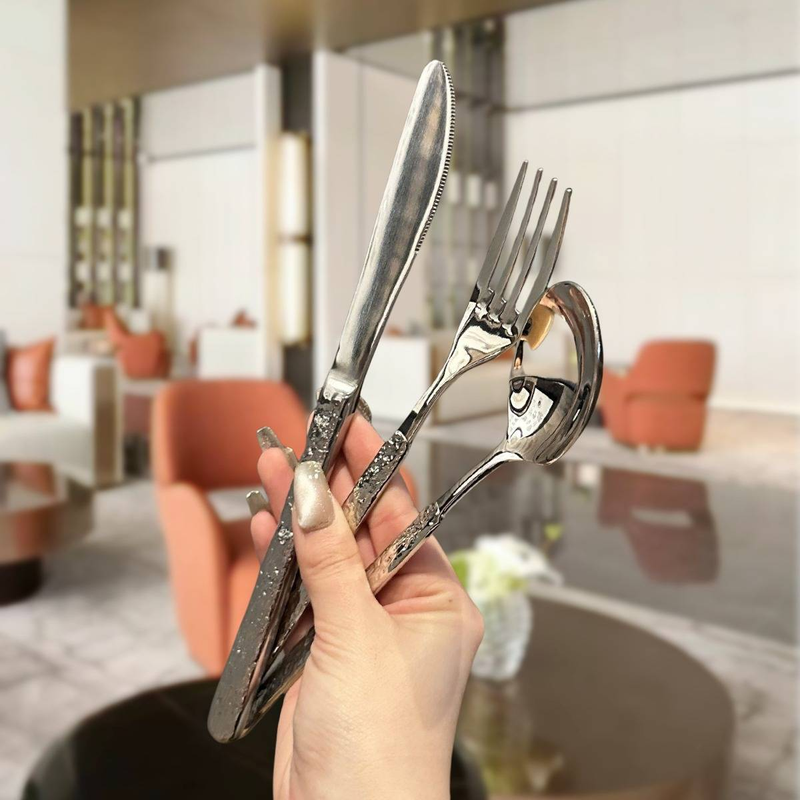 3-Piece Stainless Steel Steak Knife and Fork Set with Stone Texture Premium Steak Knife, Fork, and Spoon Utensil Set_voghion.com