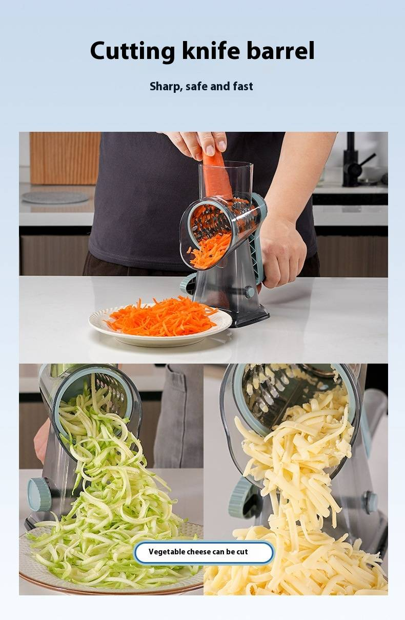 Cortadora de verduras manual rotatoria - Rallador de queso multifunción y picadora de alimentos para cortar y triturar - Aparato de cocina ergonómico con base antideslizante_voghion.com
