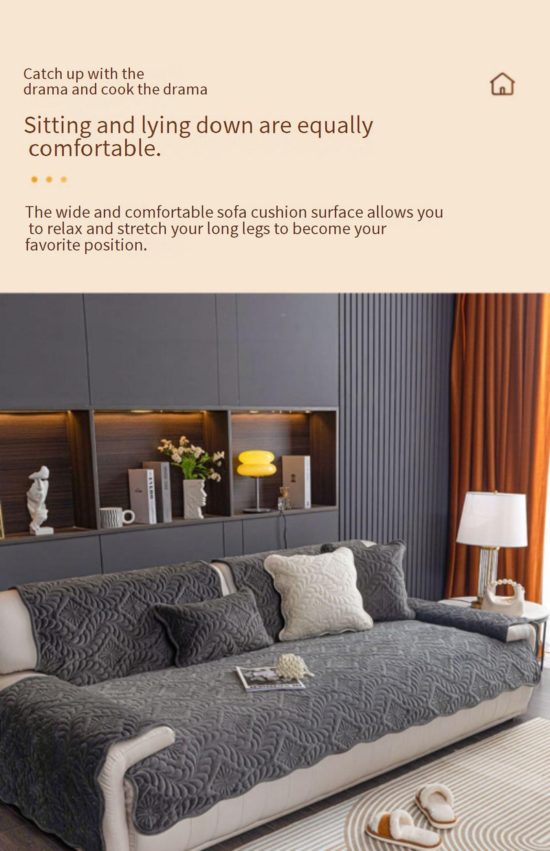 Flannel Sofa Cover - Thick Anti-Slip Cushion Cover For Leather Couches (Milk Velvet Fabric Non-Slip Backing Cozy & Warm Machine Washable)_voghion.com