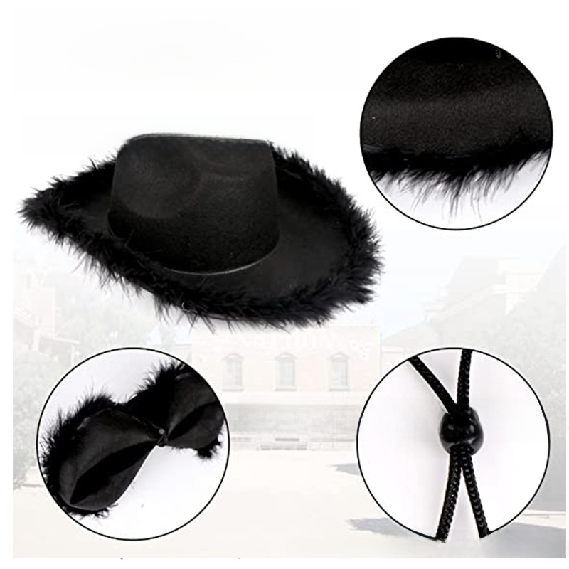 Chapeau de cowboy rose bordé de fourrure, chapeau décoratif bordé de velours, chapeau de cowboy rose, chapeau de cowboy western en feutre_voghion.com