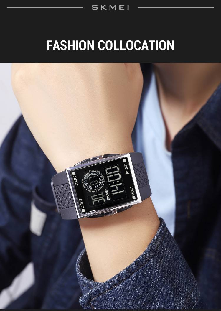 SKMEI 1967 Digital Sports Watch: Square Case, 30M Waterproof, Dual Time, Countdown, Alarm, LED Light, 12/24H Format, Fashion Street Style._voghion.com