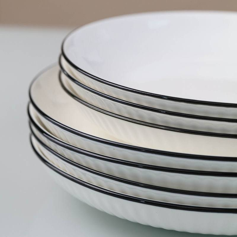 Premium Restaurant Quality 9 Or 10 Inch 23cm/25cm Ceramic Dinner Plate - American Ribbed, High-Fired, Scandinavian Style_voghion.com