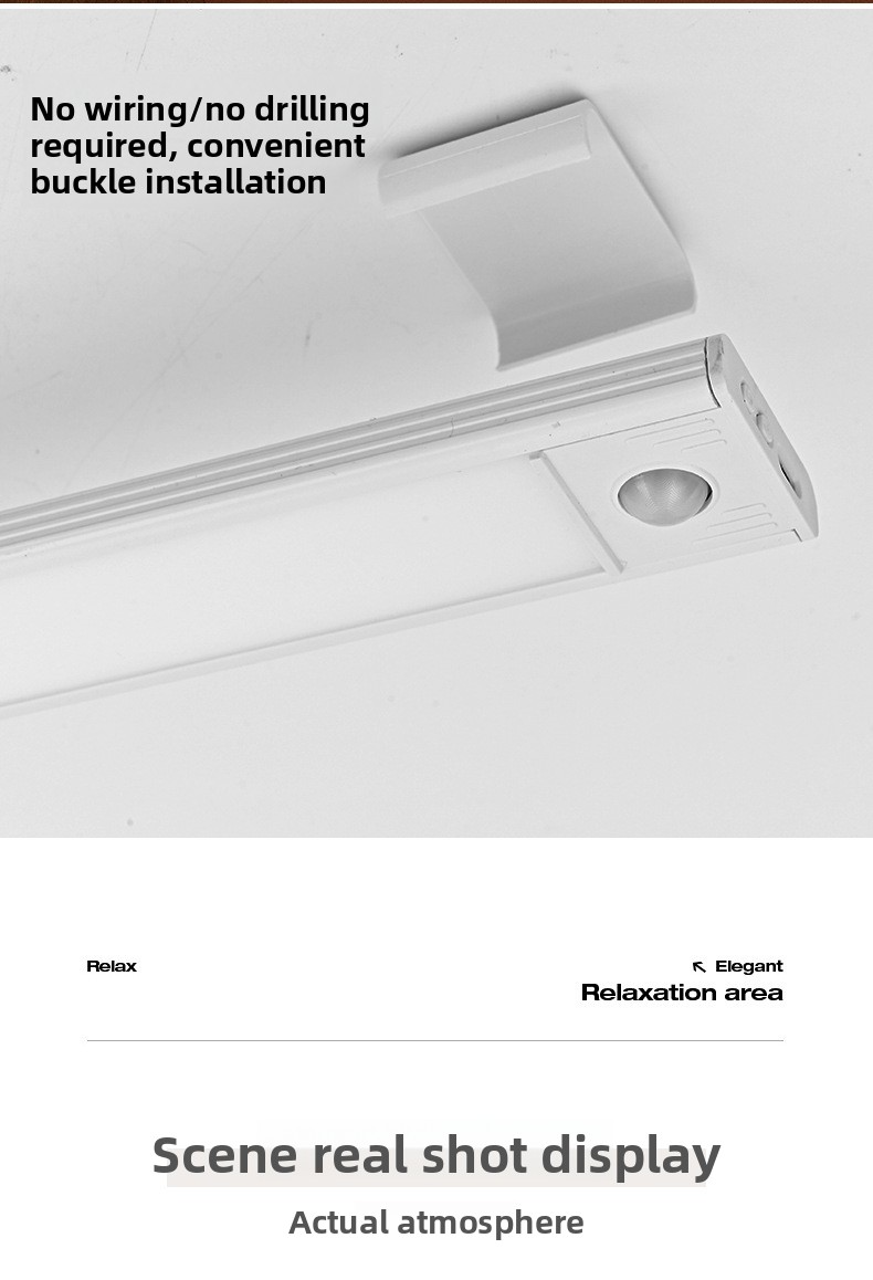 Moderne LED-Lichtleiste mit Bewegungssensor – wiederaufladbare Schrank- und Kleiderschrankbeleuchtung mit einstellbarer Länge und intelligenter Steuerung (Weiß/Schwarz, 20–120 cm)_voghion.com