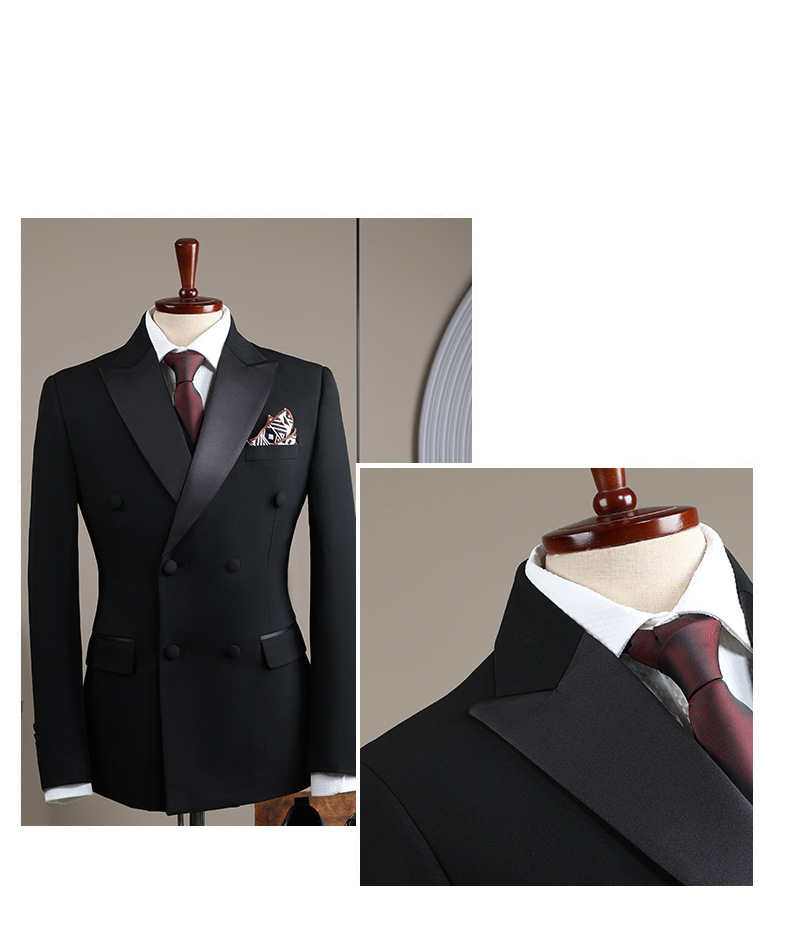Zweireihige Anzüge für Herrenbekleidung, Slim Fit, zweireihiges Anzug-Set – Hochzeits-Smoking für Bräutigam und Trauzeugen, formeller Business-Blazer und Hose (Schwarz)_voghion.com