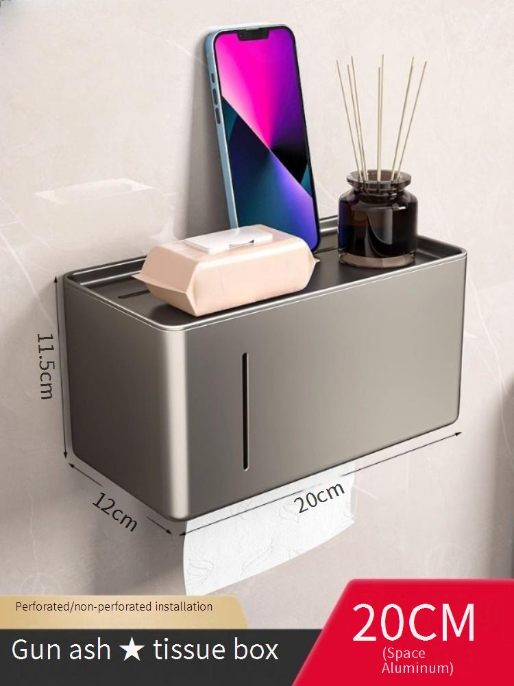 No-Drill Wall-Mounted Toilet Paper Holder - Rustproof Aluminum Bathroom Tissue Dispenser With Storage Shelf (Standard/Extended/Full-Cover)_voghion.com