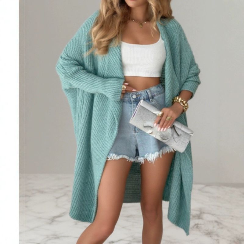 Elegante cardigan oversize da donna con scollo a V e maniche lunghe – Cappotto lungo in maglia dalla vestibilità ampia e chic per autunno e inverno_voghion.com