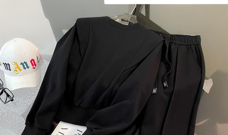 Lässiges Lounge-Set für Damen | Übergroßes Sweatshirt und weite Hose für Damen | Passendes Outfit aus weichem Polyester (Schwarz/Beige/Braun/Dunkelgrau)_voghion.com