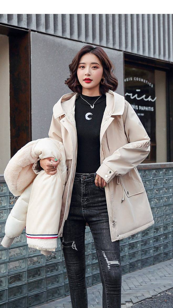 Women's Detachable Rabbit Fur Lined Parka Coat With Embroidered Lettering And Hooded Design For Winter_voghion.com