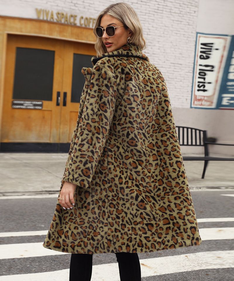 Elegant Faux Fur Coat Women's Long Winter Jacket Fashionable Leopard Print Outerwear For Office & Casual Wear_voghion.com