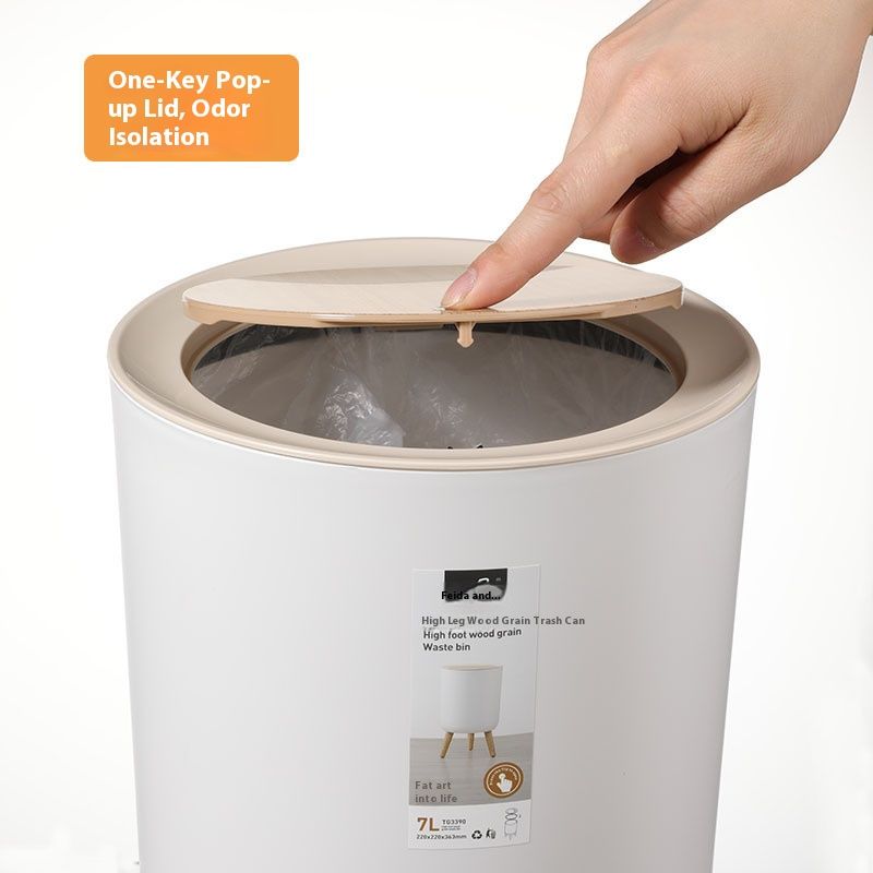 Cestino per rifiuti con coperchio a pressione da 7 litri – Cestino per rifiuti rotondo in plastica per casa, cucina, bagno (leggero, facile da pulire)_voghion.com