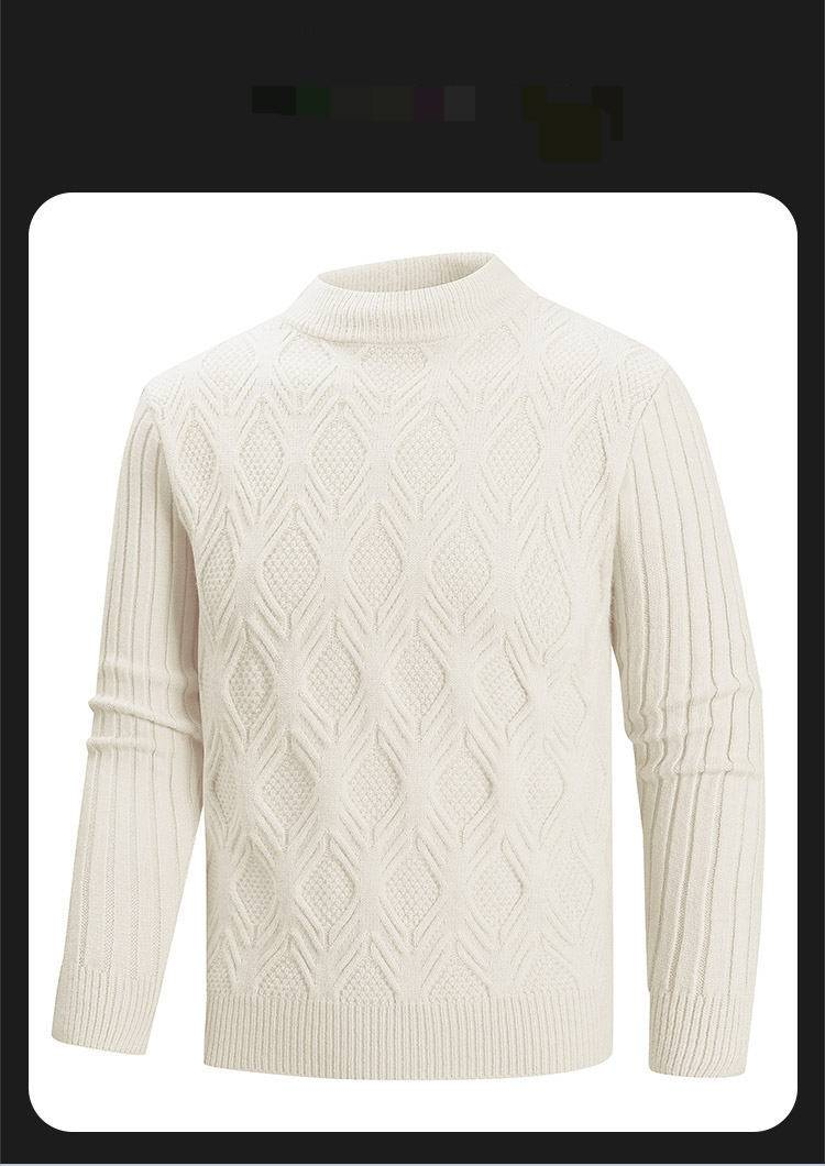 Men's Clothing Retro Diamond Pattern Vintage Diamond Knit Sweater - Relaxed Fit Crewneck Pullover For Casual Layering (Black, Khaki, Cream, Blue)_voghion.com