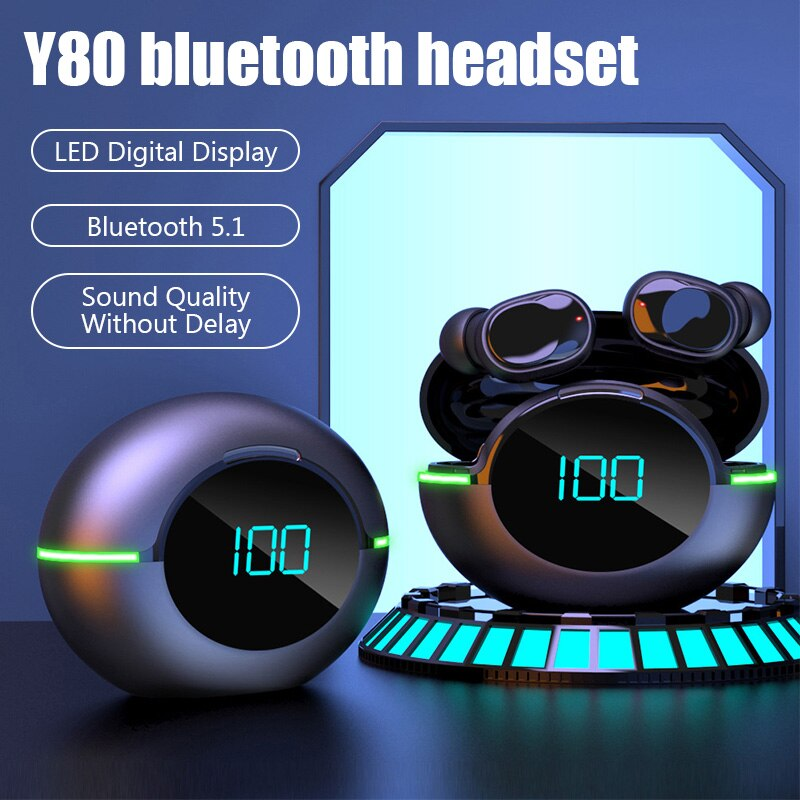 TWS Bluetooth 5.1 Earphones Wireless Headphones Stereo Headset Noise Cancelling Sports Earbuds With Mic For IOS Android Y80_voghion.com