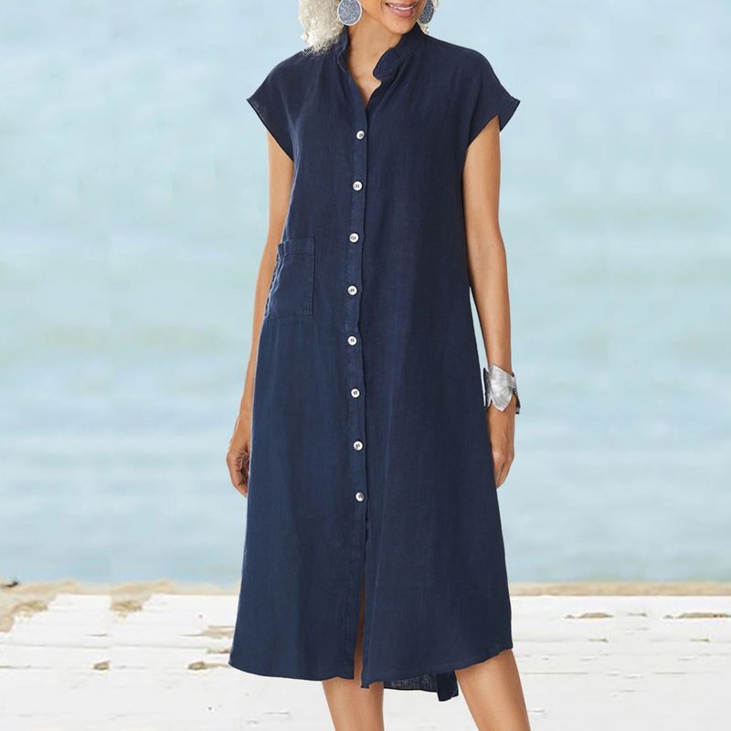Cardigan nuovo 2025 con colletto alto, monopetto, in cotone e lino, tasca, taglia comoda, sottoveste_voghion.com