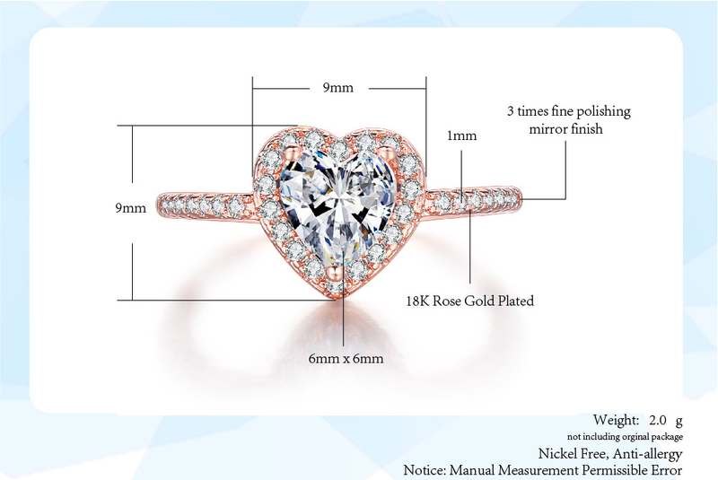 Classico anello di fidanzamento da donna con zircone a forma di cuore, anello con microdiamanti placcato in oro vero, gioielli di grande vendita_voghion.com
