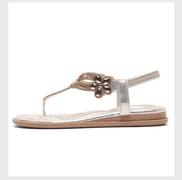Rhinestone Flat Sandals Large Size Flat Hollow Comfortable Women's Summer Shoes_voghion.com