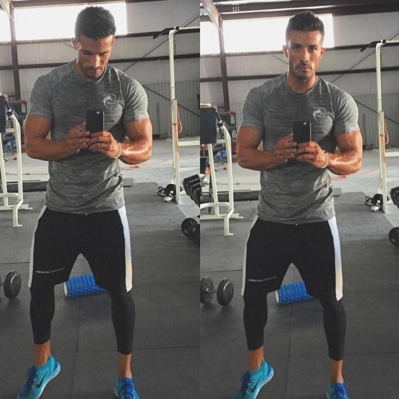 Basketbol Erkek Fitness Takımı, Koşu, Elastik Yuvarlak Yaka, Şekillendirici, Nefes Alabilir, Sıkı Oturan Sıkıştırma Tişörtü,_voghion.com