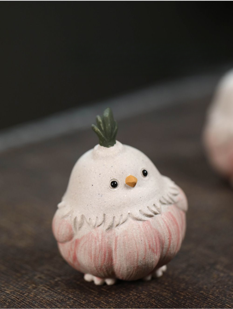 Zisha Clay Pet Ornament Handmade Bird Sculpture Garlic Chick Set Creative Tea Play Accessory Figurine_voghion.com