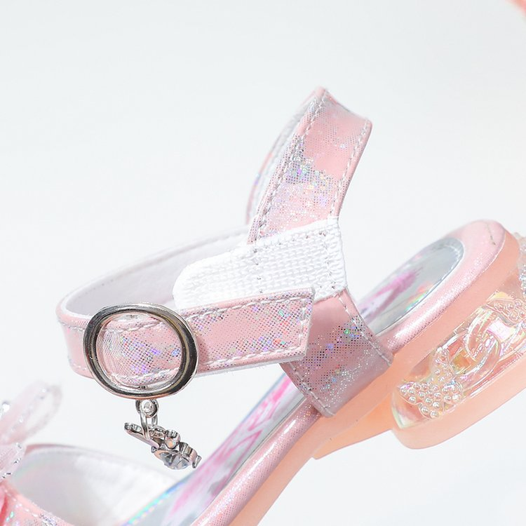 Scarpe da principessa 2024 Estate Nuova cintura a una linea Tacco basso Moda per bambini Sandali con punta aperta per ragazze con suola morbida_voghion.com