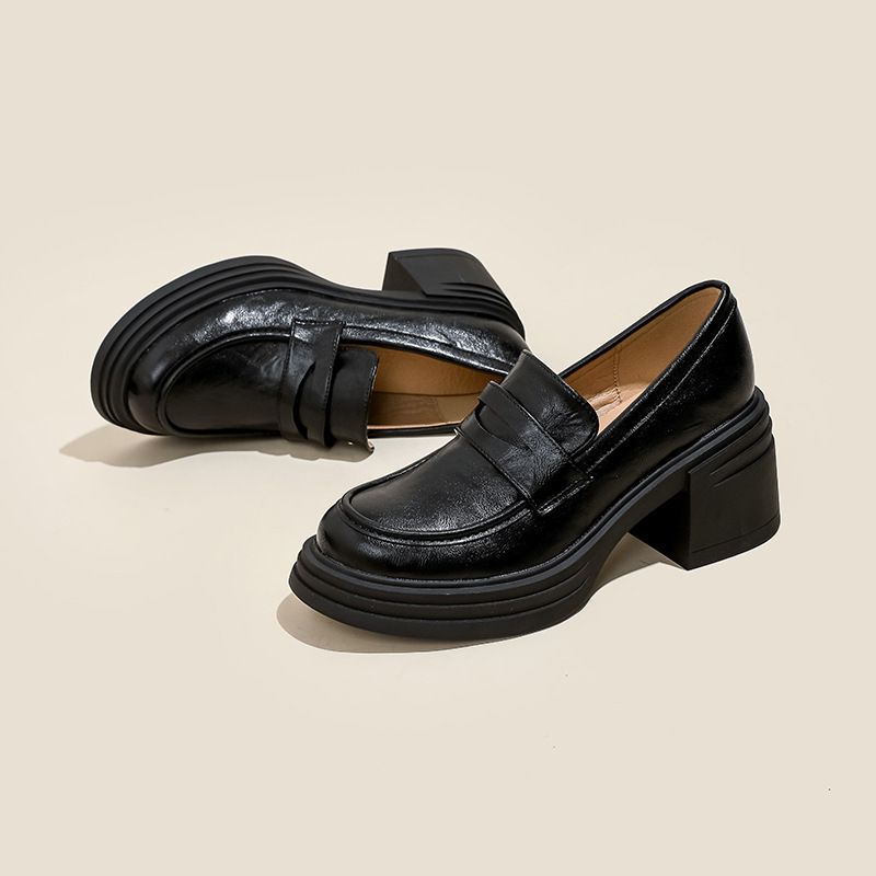 Thick Soled Height Increasing Leather 2025 Spring Autumn New Item, Small And Fluffy Women's Shoes, British Style Loafers_voghion.com