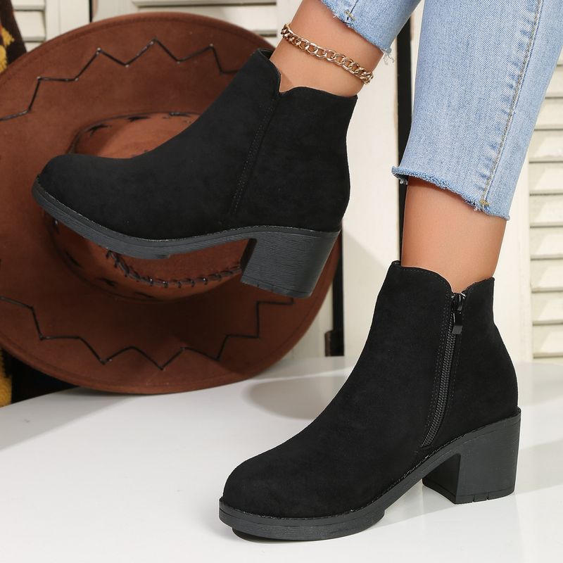 New Large Martin Comfortable Round Head Thick Heel Side Zipper Short Boots_voghion.com