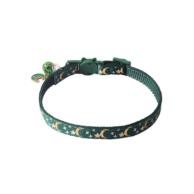 Aminger New Pet Supplies Star Gold Stamping Color Buckle Ribbon With Moon Accessories Bell Cat Collar_voghion.com