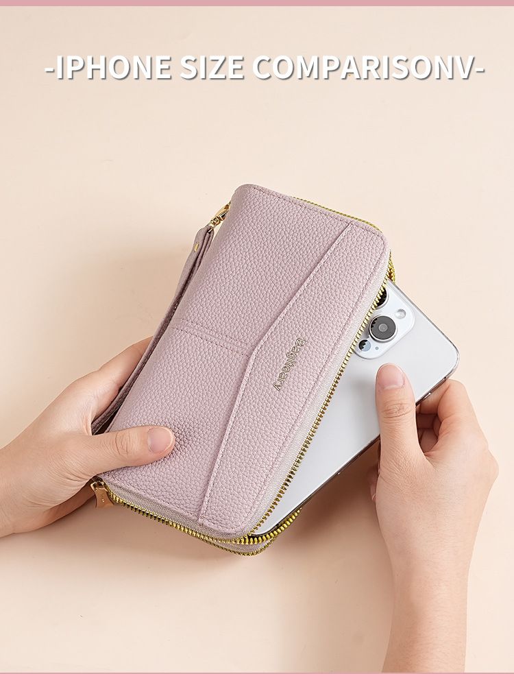 Women's Long Wallet, Clutch Bag, Double Zipper Change Bag, Lychee Pattern Women's Wallet._voghion.com