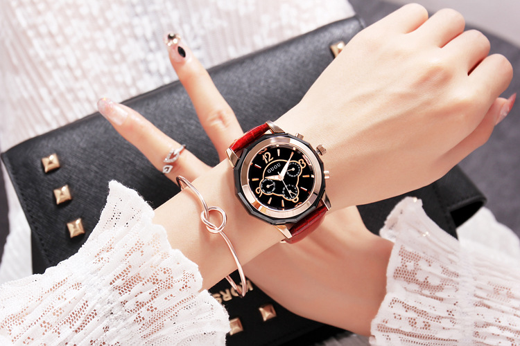 GUOU new style durable and light luxury six-pin trendy watch leather strap personalized fashionable large dial ladies watch_voghion.com
