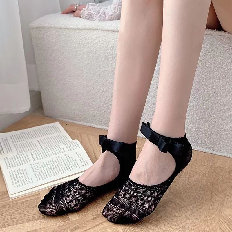 Calzini da barca in pizzo invisibile con fiocco sottile estivo da donna, antiscivolo, con tacco, corti e bassi, alla moda_voghion.com
