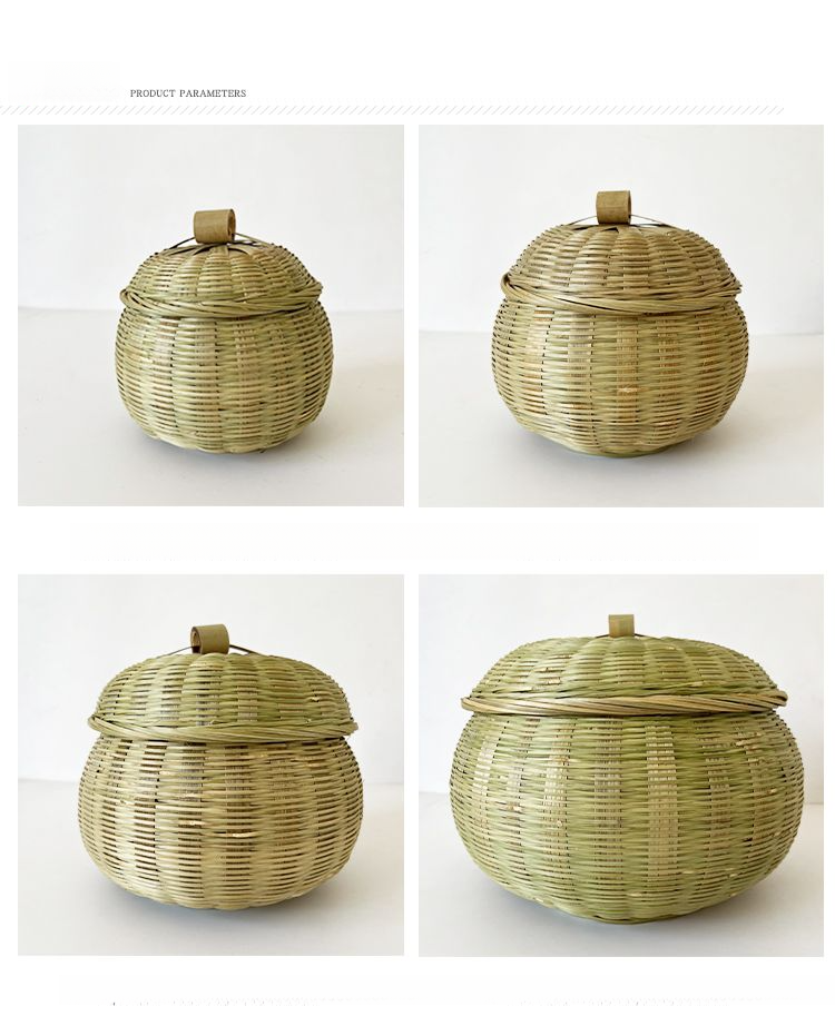 Contenitore per uova da tè, snack, con coperchio, cestino in bambù intrecciato verde_voghion.com