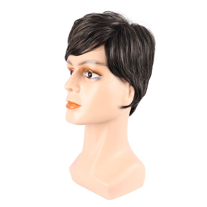 Perruque synthétique à clips pour homme, cheveux courts et raides avec raie sur le côté, en soie haute température et fibres chimiques, pour personnes d'âge moyen et âgées._voghion.com