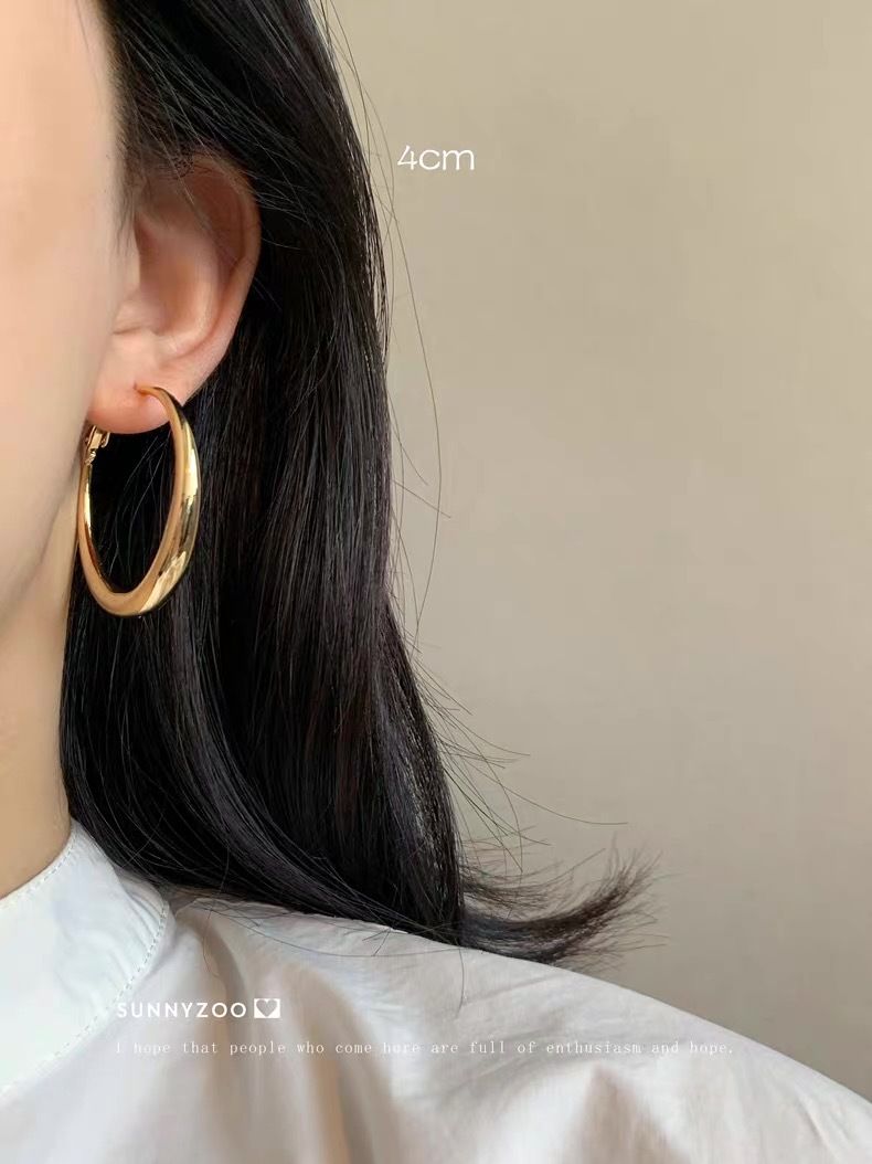 Cerchio grande classico e semplice per donna, stile vintage da pendolare, stile fresco ed elegante, cerchio minimalista con ago in argento_voghion.com