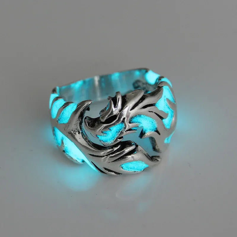 Gorące wyprzedaże Świecący pierścień smoka do regulacji rozmiaru Mn Arrsting Noctilucnt Night Light świecący w ciemności księżyca Jwlry_voghion.com