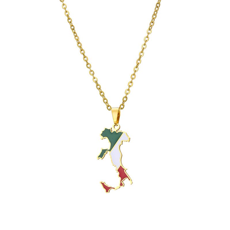 Collana con ciondolo a forma di mappa italiana, collana in acciaio inossidabile, stile etnico, design di nicchia femminile, senso leggero, lusso, gioielli geometrici con gocce di olio_voghion.com