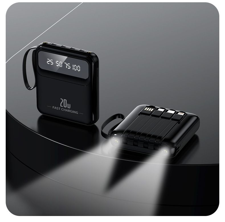 Power Bank With Built In Cable, Small And Portable, Outdoor, 20000 MAh, Can Be Wholesaled, Printed With Gift Logo, Large Capacity_voghion.com