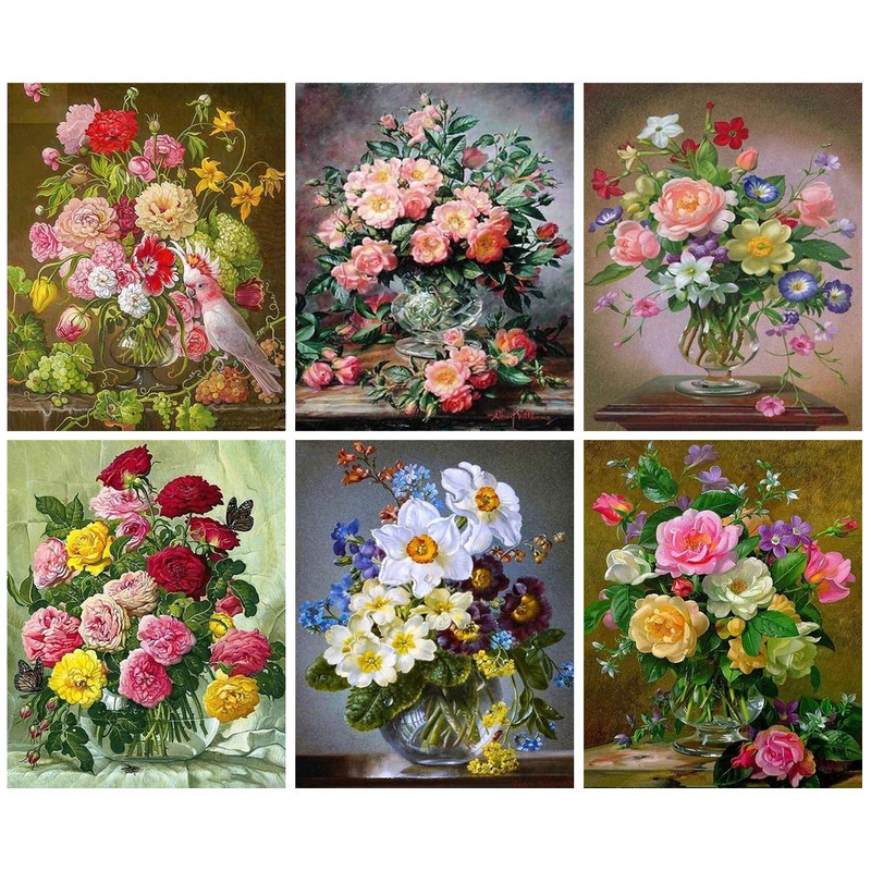 PhotoCustom 40×50cm Pictură în ulei cu numere Picturi decorative pictate manual, flori frumoase, decorațiuni pentru acasă, cadou_voghion.com