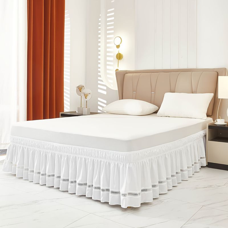 Gonna da letto in pizzo a traliccio - Volant antipolvere elastico con design staccabile (misura matrimoniale/king size, in poliestere lavabile, facile da installare)_voghion.com