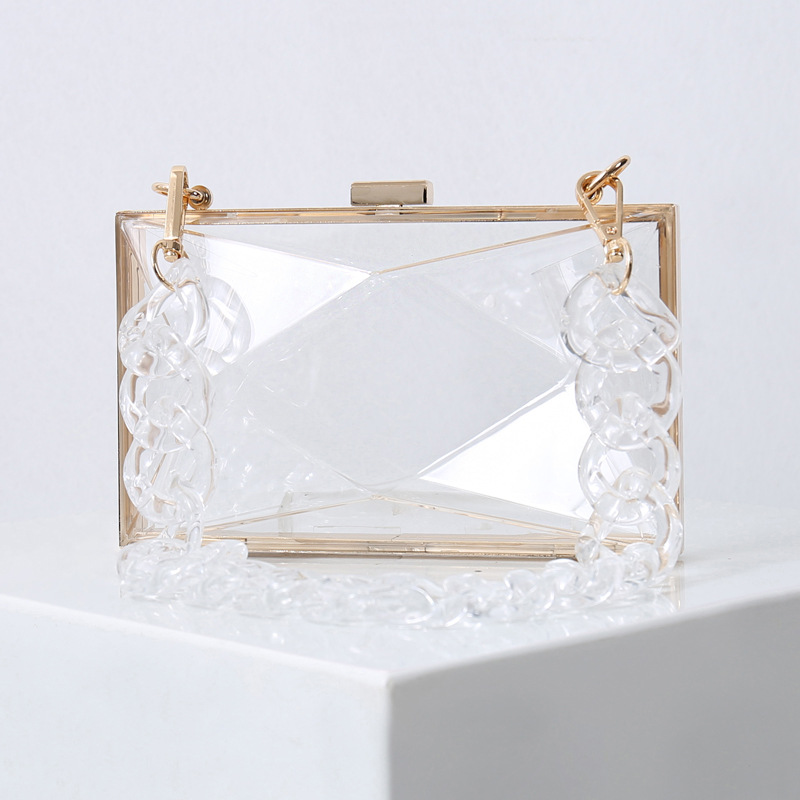 Popolare borsa a tracolla in acrilico a forma di diamante con catena trasparente, borsa quadrata di colore, borsa da sera portatile per abito alla moda_voghion.com