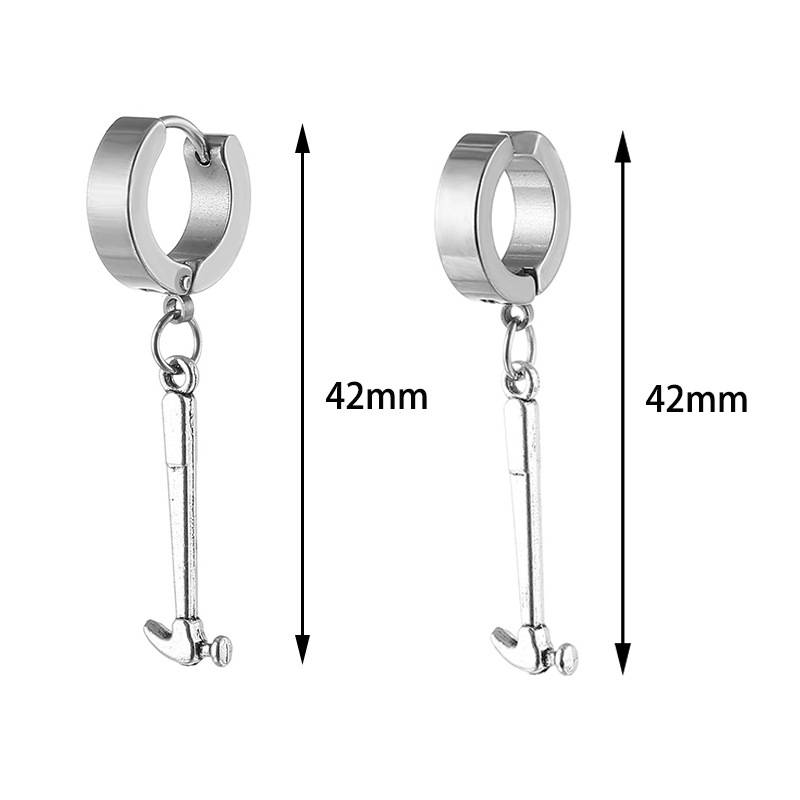 1PCS Orecchini a cerchio con ciondolo a forma di martello/Pinze per orecchie per uomo femminile Orecchino a cartilagine geometrica in acciaio inossidabile/Clip per orecchio Gioielli Hip Hop_voghion.com