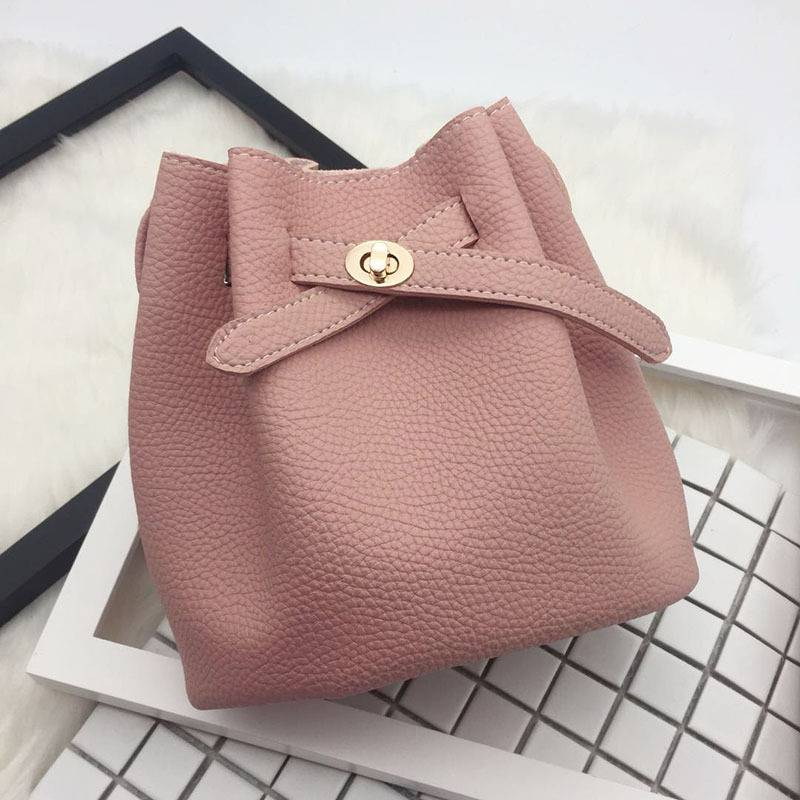 Borsa a secchiello comoda con tracolla larga e fibbia di blocco, piccola borsa coreana per il tempo libero, tinta unita, monospalla_voghion.com