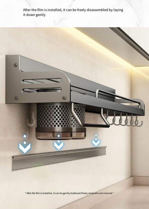 kitchen rack punch free space aluminum household wall mounted seasoning chopstick knife holder multifunctional storage_voghion.com