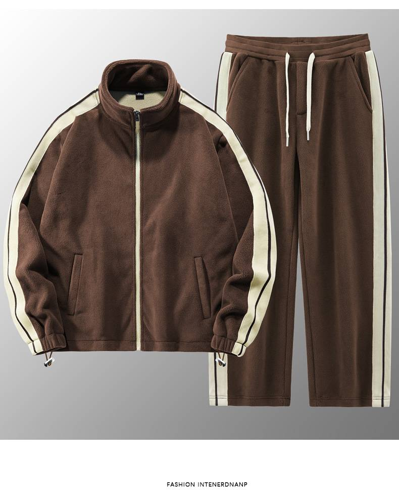 Ropa para hombre Chaqueta de suéter con cuello alto de polar de invierno más traje deportivo de terciopelo grueso Traje cálido de dos piezas de polar de polar para hombre de moda_voghion.com