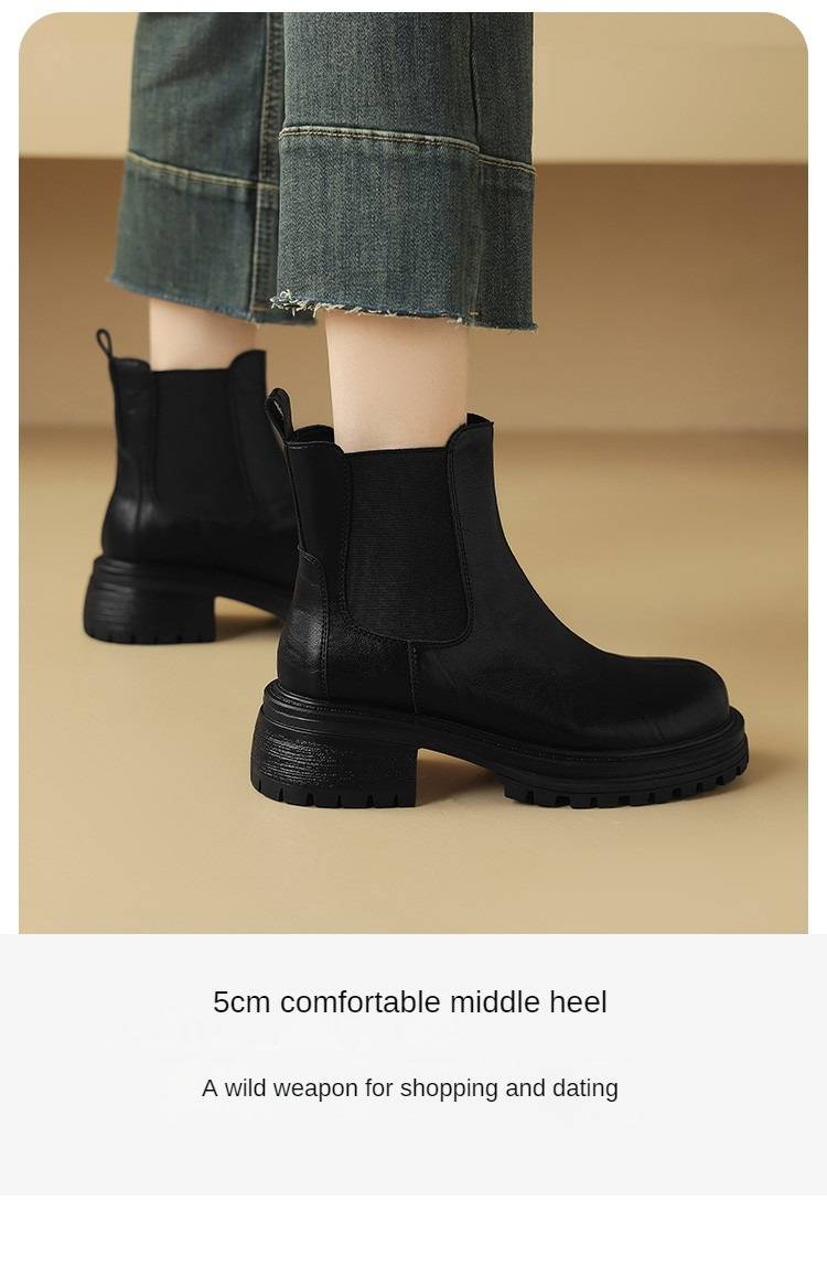 Cameido Women's thick-soled boots, British-style chimney short boots for autumn and winter 2024, women's boots with fleece sleeves._voghion.com